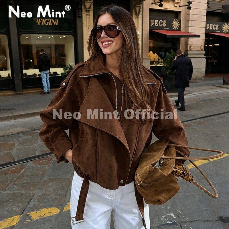 Streetwear Girl Brand - Chaqueta de gamuza oversize marrón nueva