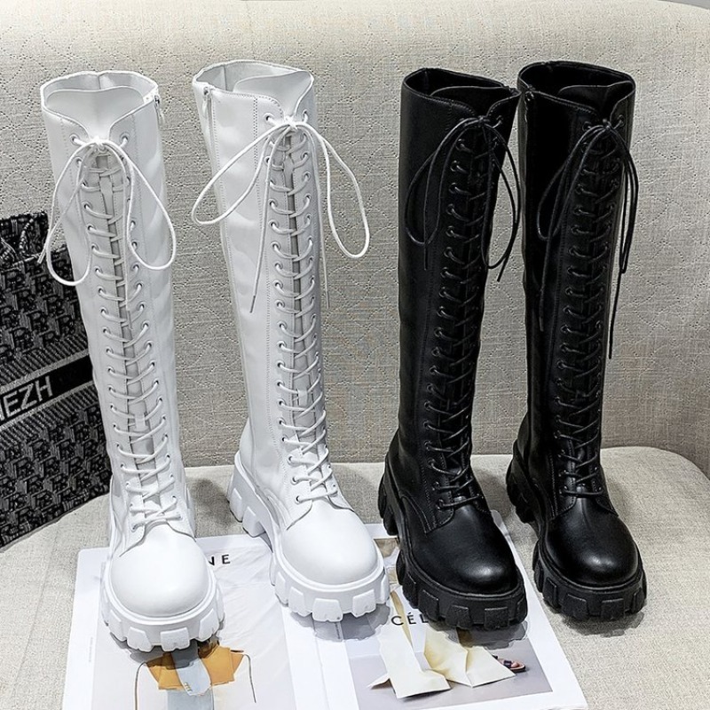 Streetwear Zipper - Botas altas de mujer con cordones,